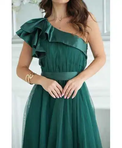 Abito da cerimonia verde mono spalla - Vivi - Abiti da cerimonia donna - Gogolfun.it