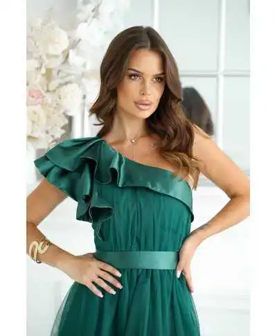 Abito da cerimonia verde mono spalla - Vivi - Abiti da cerimonia donna - Gogolfun.it