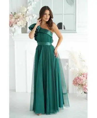 Abito da cerimonia verde mono spalla - Vivi - Abiti da cerimonia donna - Gogolfun.it