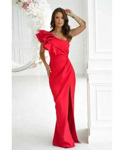 Abito rosso a sirena con piume - Fiora - Abiti eleganti da cerimonia - Gogolfun.it