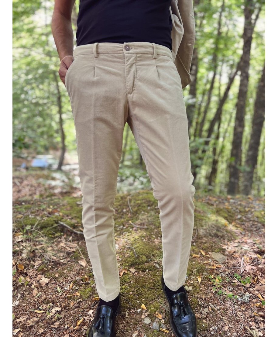 Pantaloni uomo panna in velluto liscio - Paul Miranda - Pantaloni uomo sportivi, eleganti, chinos - Gogolfun.it