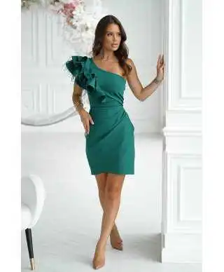 Tubino corto elegante monospalla - Con piume - Vestiti corti eleganti - Gogolfun.it