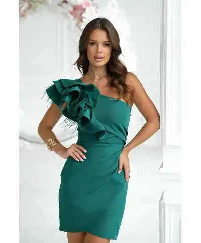 Tubino corto elegante monospalla - Con piume - Vestiti corti eleganti - Gogolfun.it