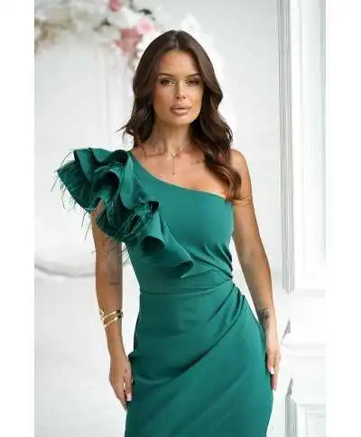 Tubino corto elegante monospalla - Con piume - Vestiti corti eleganti - Gogolfun.it