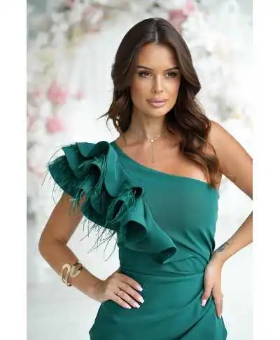 Tubino corto elegante monospalla - Con piume - Vestiti corti eleganti - Gogolfun.it