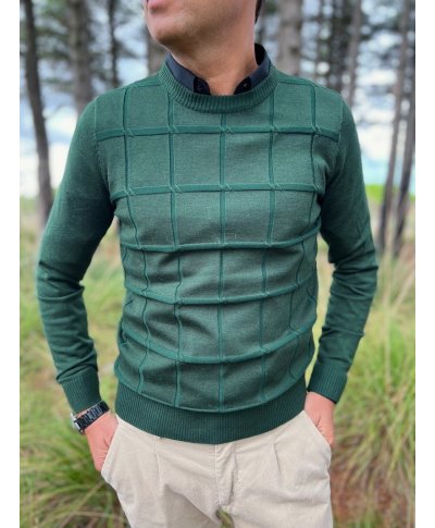 Maglione girocollo verde, lavorato - Maglioni uomo, cardigan, dolcevita, invernali - Gogolfun.it