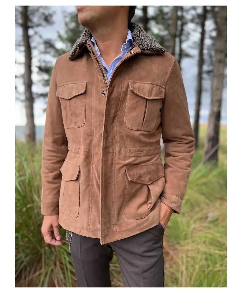 Giubbotto uomo modello Sahariana - Cammello - Giubbotti uomo invernali, in pelle, caldi - Gogolfun.it