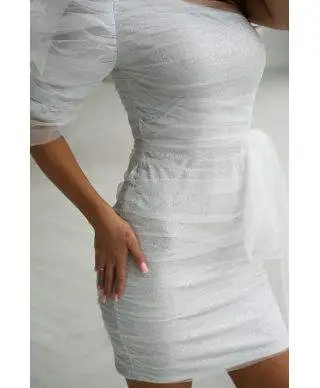 Vestito corto bianco - Tubino mono spalla - vestiti corti leganti - Gogolfun.it