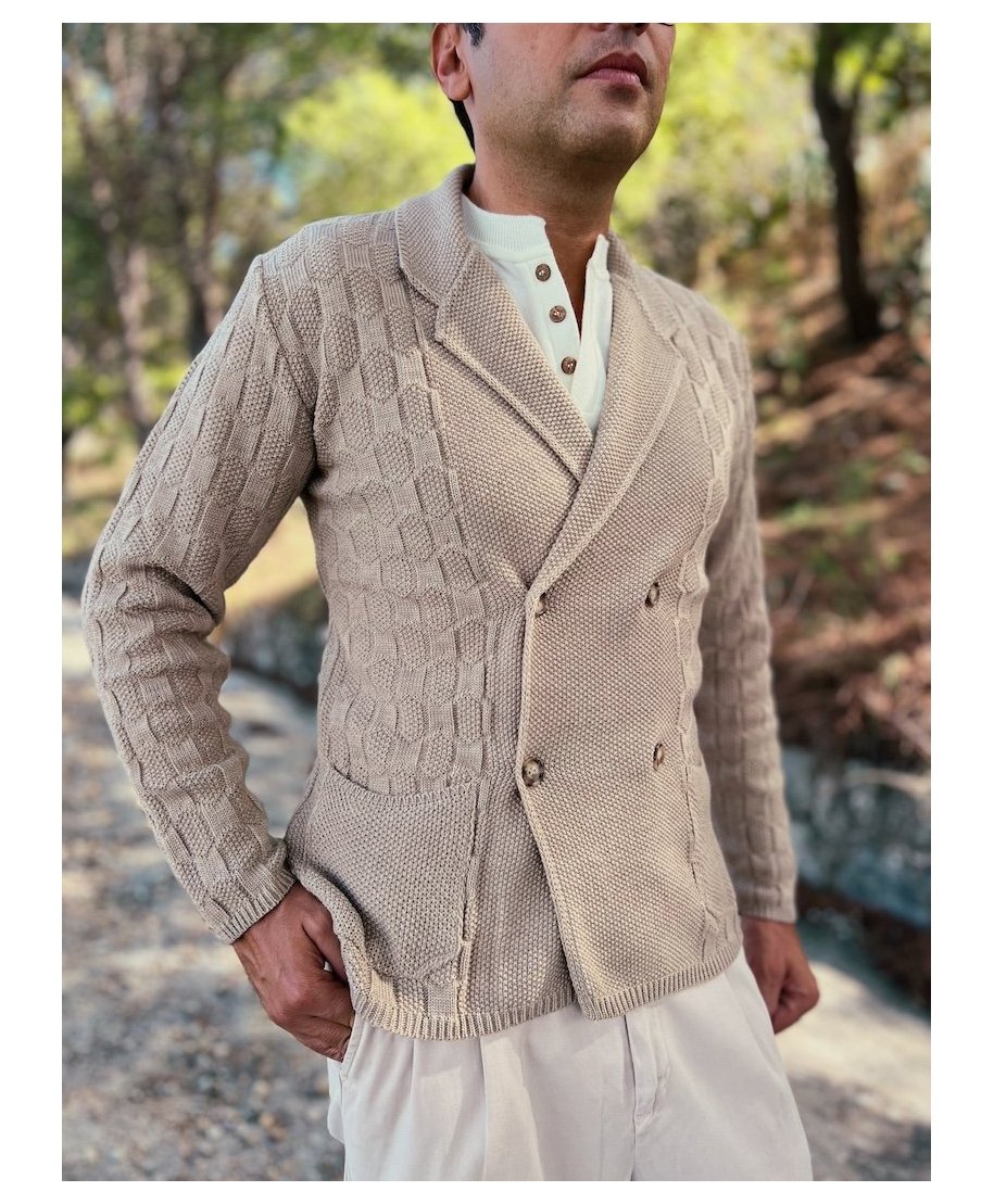 Cardigan uomo doppiopetto, Beige - Cardigan uomo online - Gogolfun.it