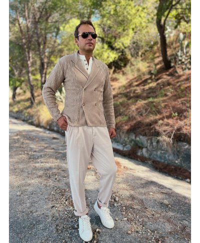 Cardigan uomo doppiopetto, Beige - Cardigan uomo online - Gogolfun.it