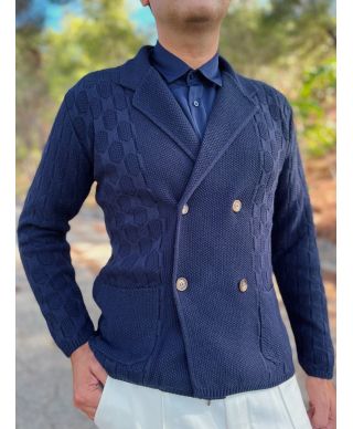 Cardigan uomo doppiopetto blu - Liux