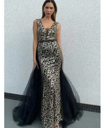 Abito a sirena con coda staccabile, nero - Abiti da cerimonia donna - Gogolfun.it