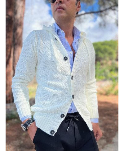 Cardigan uomo bianco con cappuccio - Cardigan e maglioni uomo online - Gogolfun.it