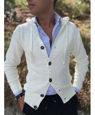 Cardigan uomo bianco con cappuccio - Cardigan e maglioni uomo online - Gogolfun.it