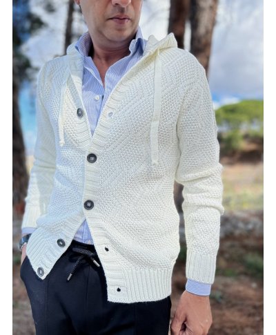 Cardigan uomo bianco con cappuccio - Cardigan e maglioni uomo online - Gogolfun.it