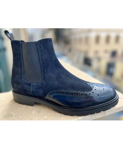 Stivaletti uomo blu in pelle e camoscio