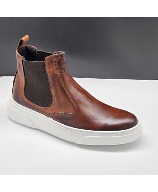 Stivaletto Chelsea uomo in pelle marrone con suola bianca - Made in Italy - Scarpe uomo online - Gogolfun.it