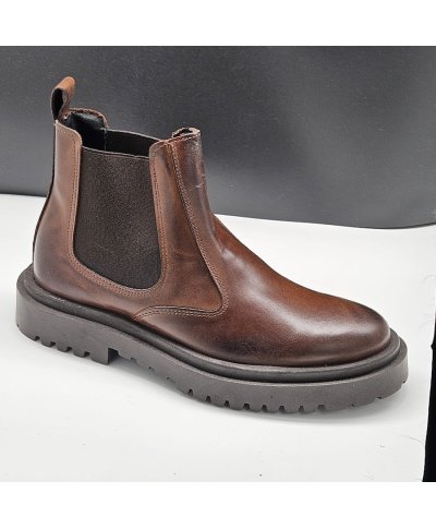 Stivaletto Chelsea in pelle marrone con suola carrarmato - Made in Italy - Scarpe uomo online - Gogolfun.it