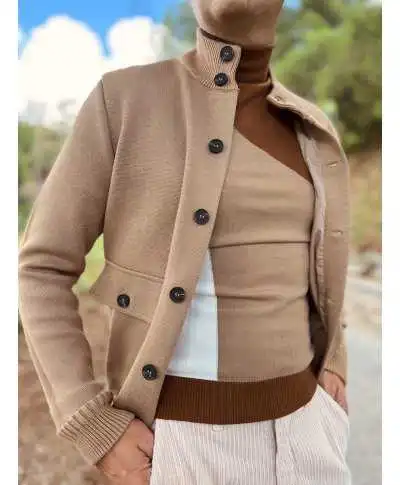 Cardigan uomo con bottoni, Cammello - Maglioni uomo online - Gogolfun.it