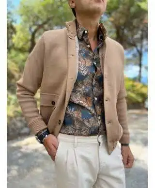 Cardigan uomo con bottoni, Cammello - Maglioni uomo online - Gogolfun.it
