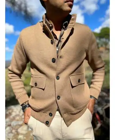 Cardigan uomo con bottoni, Cammello - Maglioni uomo online - Gogolfun.it