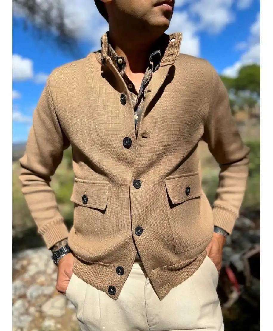 Cardigan uomo con bottoni, Cammello - Maglioni uomo online - Gogolfun.it