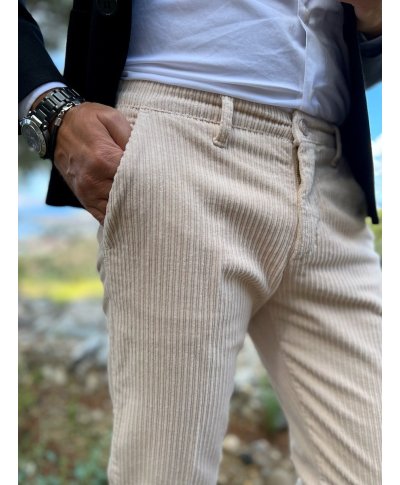 Pantaloni in velluto beige - Paul Miranda - Pantaloni uomo online - Gogolfun.it