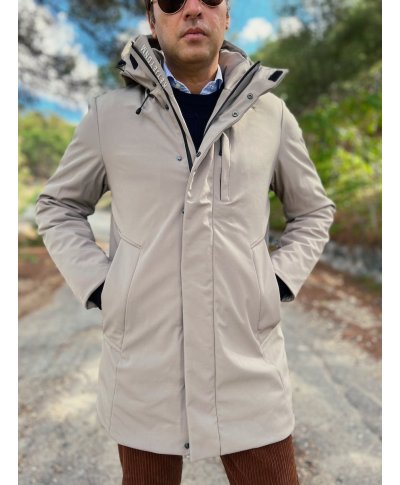 Parka imbottito beige da uomo - Tessuto tecnico - Key Jey -  Giubbotti uomo online - Gogolfun.it