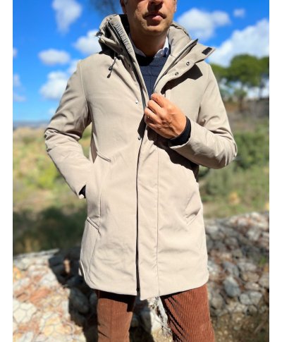 Parka imbottito beige da uomo - Tessuto tecnico - Key Jey -  Giubbotti uomo online - Gogolfun.it