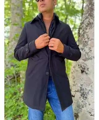 Trench uomo blu imbottito - Pettorina staccabile