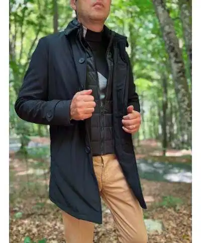 Trench uomo nero imbottito - Pettorina staccabile - Trench uomo online - Gogolfun.it
