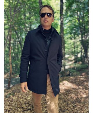 Trench uomo nero imbottito - Pettorina staccabile - Trench uomo online - Gogolfun.it