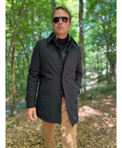 Trench uomo nero imbottito - Pettorina staccabile - Trench uomo online - Gogolfun.it