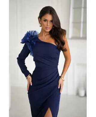 Abito monospalla a sirena, blu - Rose - Vestiti lunghi e corti eleganti - Gogolfun.it