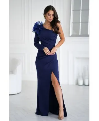 Abito monospalla a sirena, blu - Rose - Vestiti lunghi e corti eleganti - Gogolfun.it