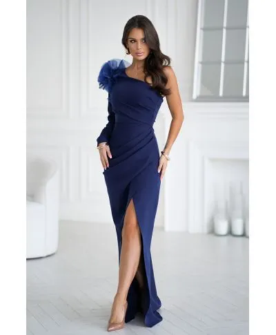 Abito monospalla a sirena, blu - Rose - Vestiti lunghi e corti eleganti - Gogolfun.it