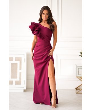 Abito elegante mono spalla bordeaux - Fiora - Abiti da cerimonia donna - Gogolfun.it