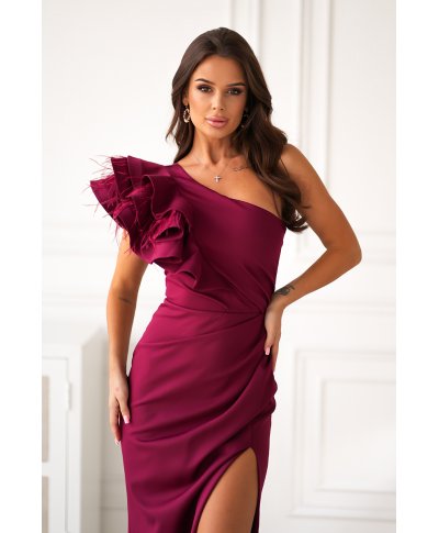 Abito elegante mono spalla bordeaux - Fiora - Abiti da cerimonia donna - Gogolfun.it