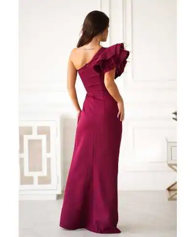 Abito elegante mono spalla bordeaux - Fiora - Abiti da cerimonia donna - Gogolfun.it