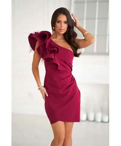 Tubino corto mono spalla bordeaux - Piuma - Vestiti corti eleganti - Gogolfun.it