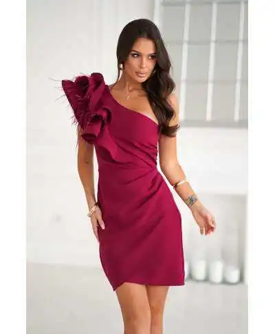 Tubino corto mono spalla bordeaux - Piuma - Vestiti corti eleganti - Gogolfun.it