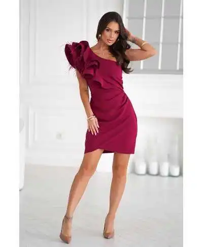 Tubino corto mono spalla bordeaux - Piuma - Vestiti corti eleganti - Gogolfun.it