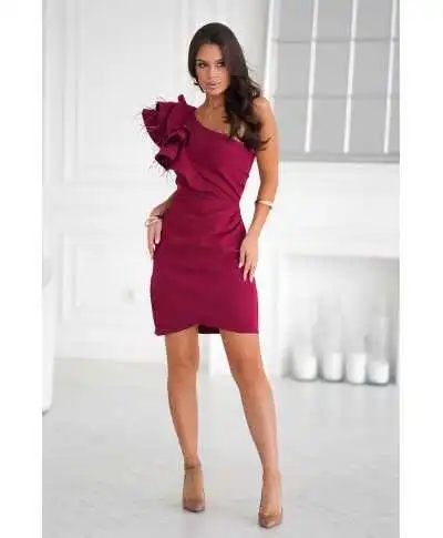 Tubino corto mono spalla bordeaux - Piuma - Vestiti corti eleganti - Gogolfun.it