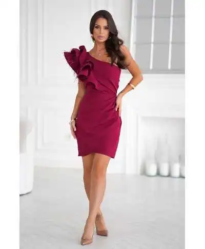 Tubino corto mono spalla bordeaux - Piuma - Vestiti corti eleganti - Gogolfun.it