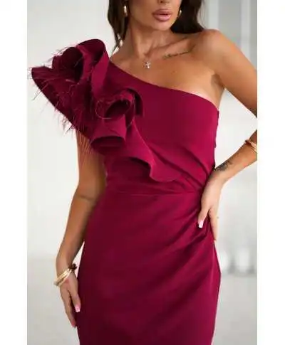 Tubino corto mono spalla bordeaux - Piuma - Vestiti corti eleganti - Gogolfun.it