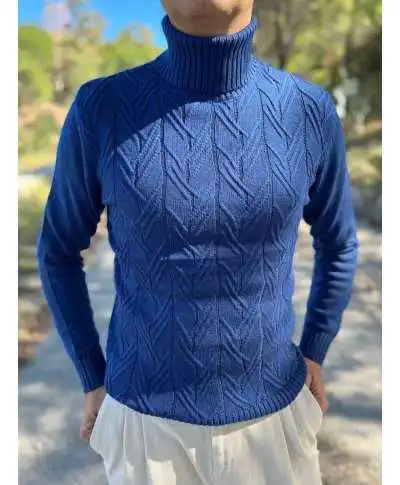 Maglione collo alto blu avion - Key Jey