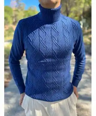 Maglione collo alto blu avion - Key Jey