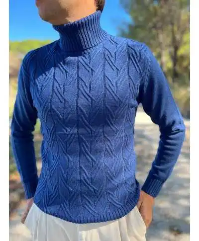Maglione collo alto blu avion - Key Jey