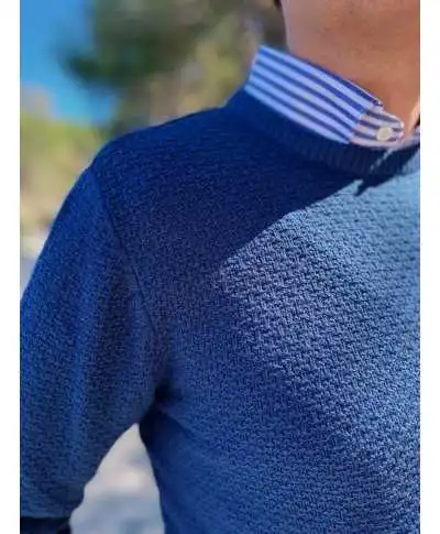 Maglione girocollo blu lavorato - Key Jey - Maglioni uomo girocollo, dolcevita, cardigan - Gogolfun.it