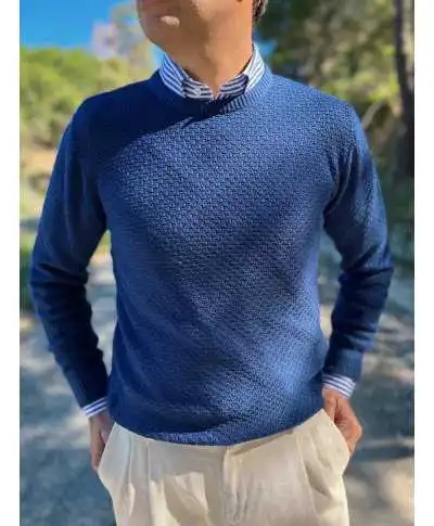 Maglione girocollo blu lavorato - Key Jey